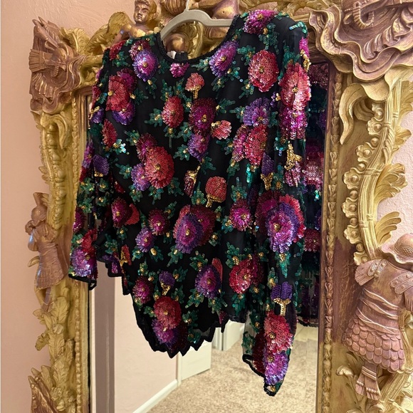 Laurence Kazar Tops - Vintage Floral Sequin Women's top